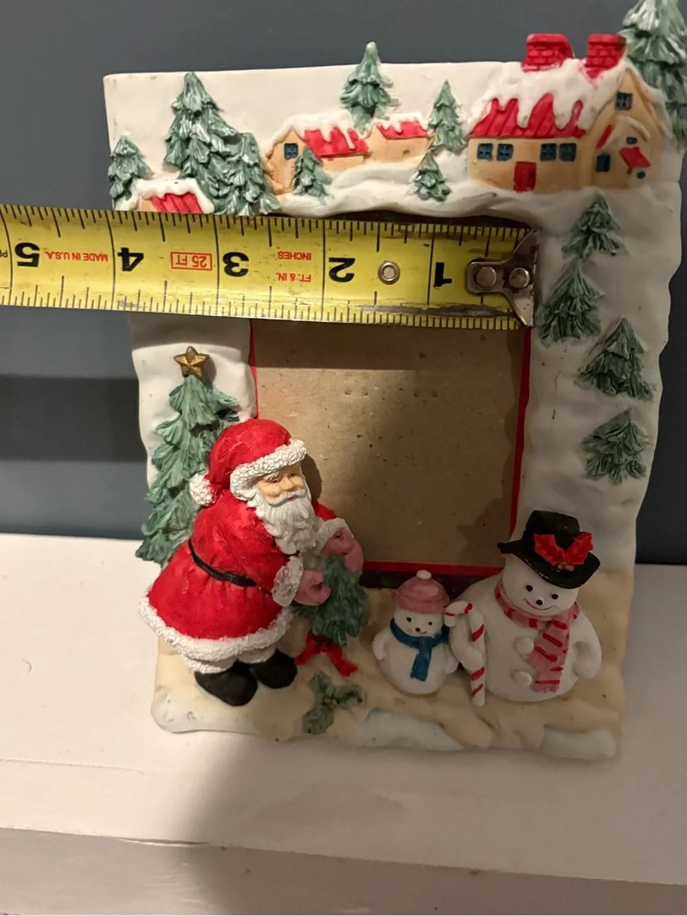 Christmas Picture Frame Porcelain Vertical Santa Snowmen Classic Holiday Decor